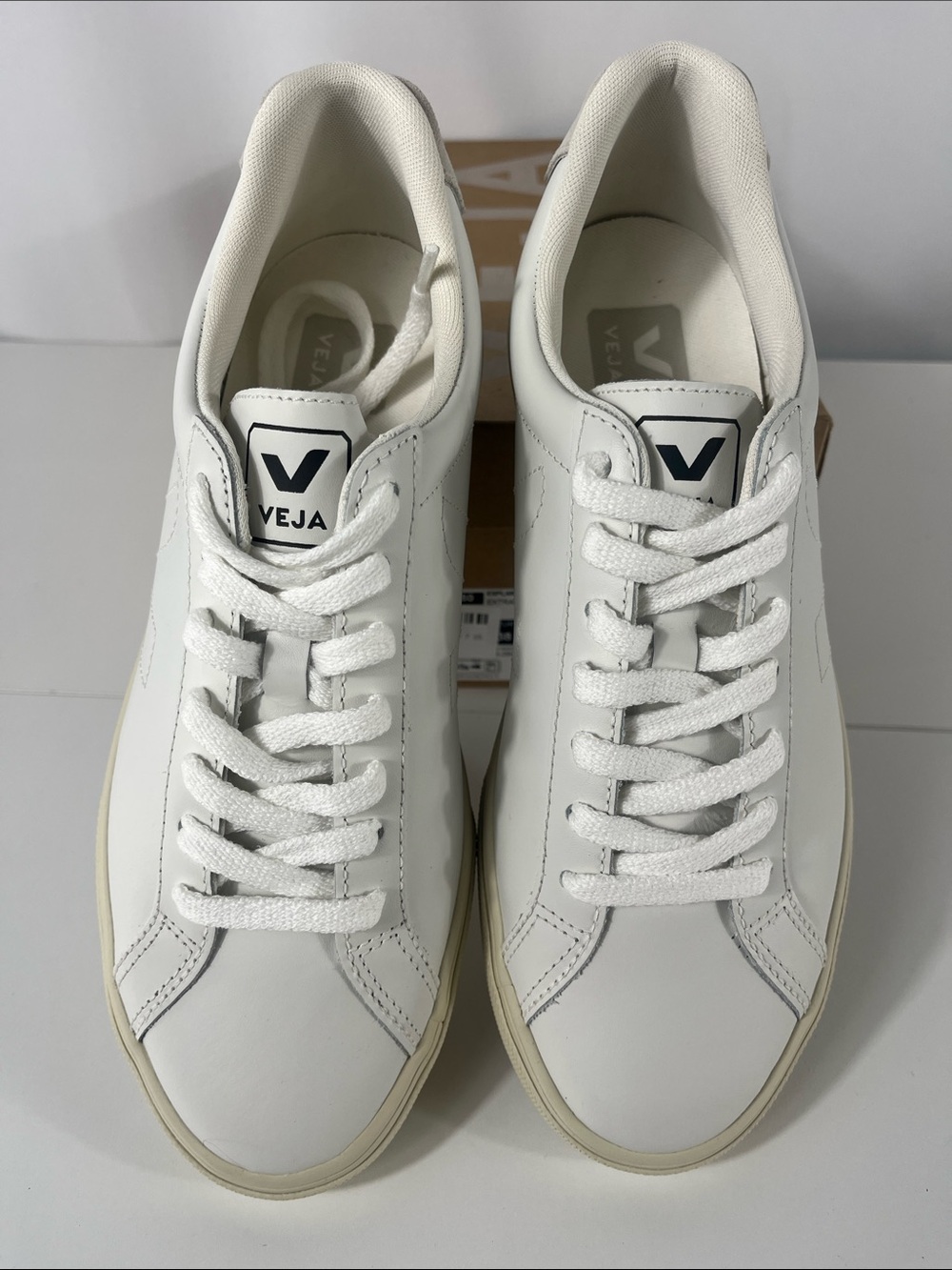 Veja Men's White Leather Low-Top Sneakers with Navy Logo